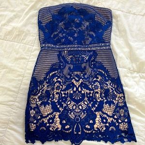 Blue lace strapless dress - size medium